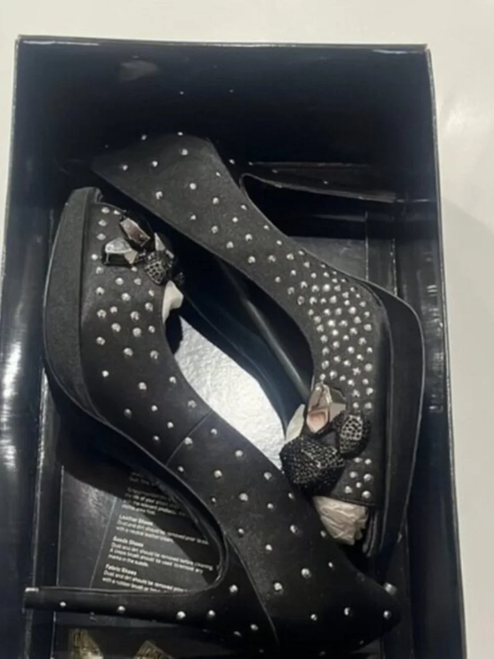 Karen Millen Black Crystal Embellished Peep Toe Heels EU 39 US 8.5